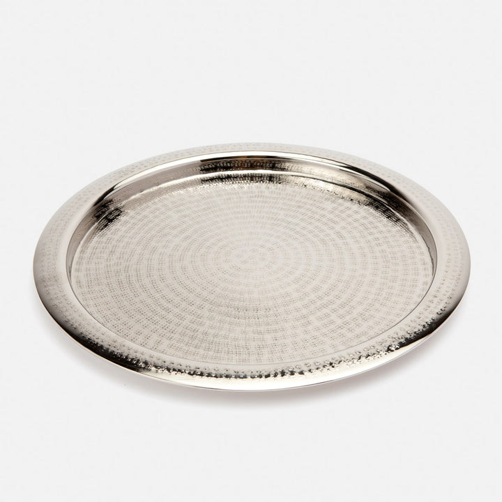 Winsford Shiny Nickel Tray Round Hammered Brass