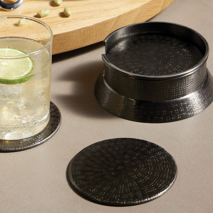 Winsford Black Nickel Coasters Set Of 6 Hammered Brass