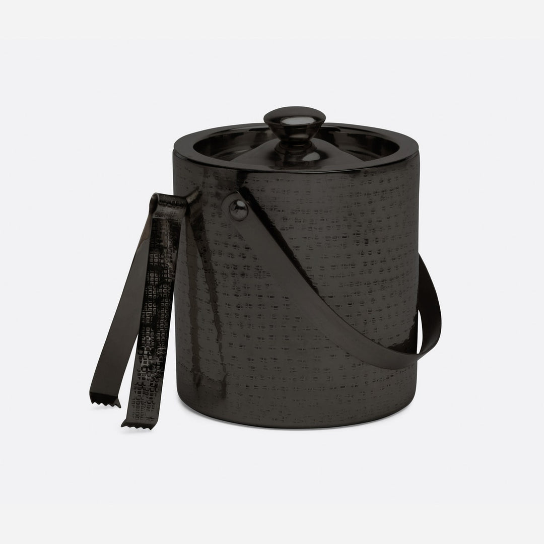 Winsford Black Nickel Ice Bucket W/ Tongs Round Hammered Stainless Steel/Brass