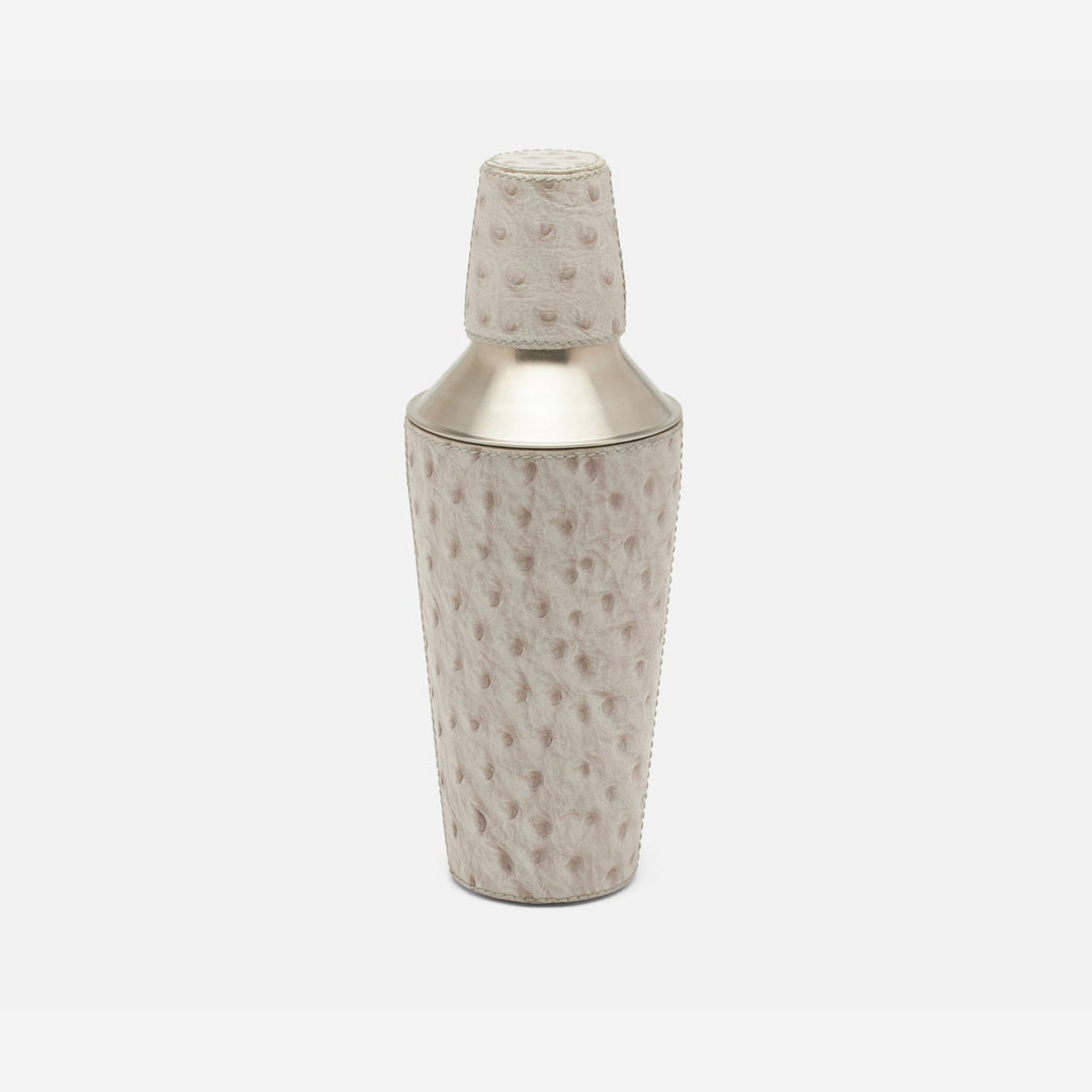 Witney Light Gray Ostrich Cocktail Shaker Full-Grain Leather