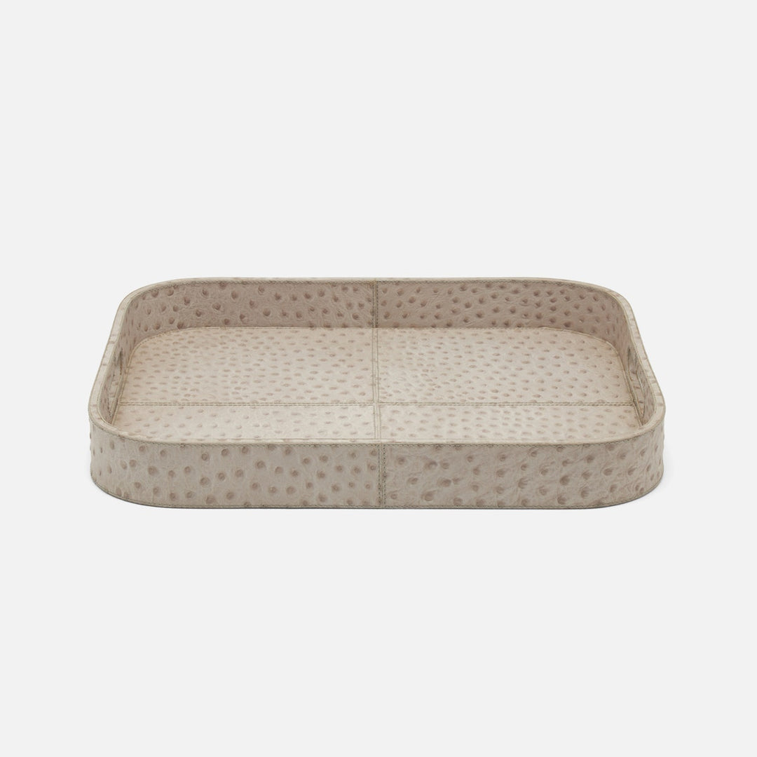Witney Light Gray Ostrich Rectangular Tray Full-Grain Leather