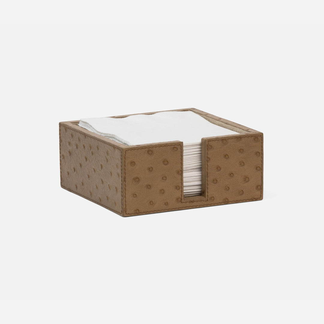 Witney Oat Brown Ostrich Cocktail Napkin Holder Full-Grain Leather Pack/2