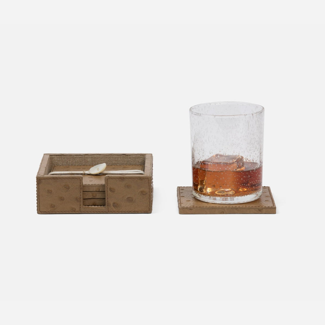 Witney Oat Brown Ostrich Coasters Set Of 4 Full-Grain Leather Pack/2