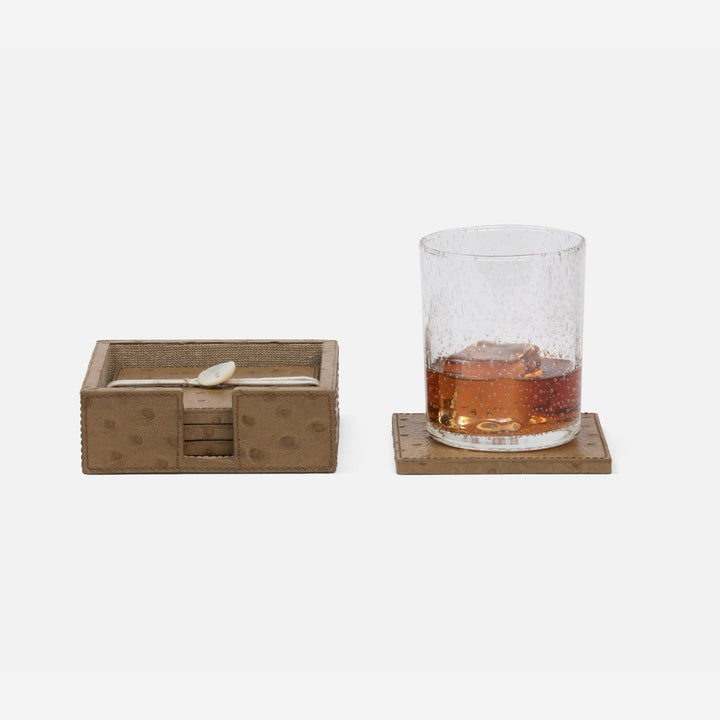 Witney Oat Brown Ostrich Coasters Set Of 4 Full-Grain Leather Pack/2