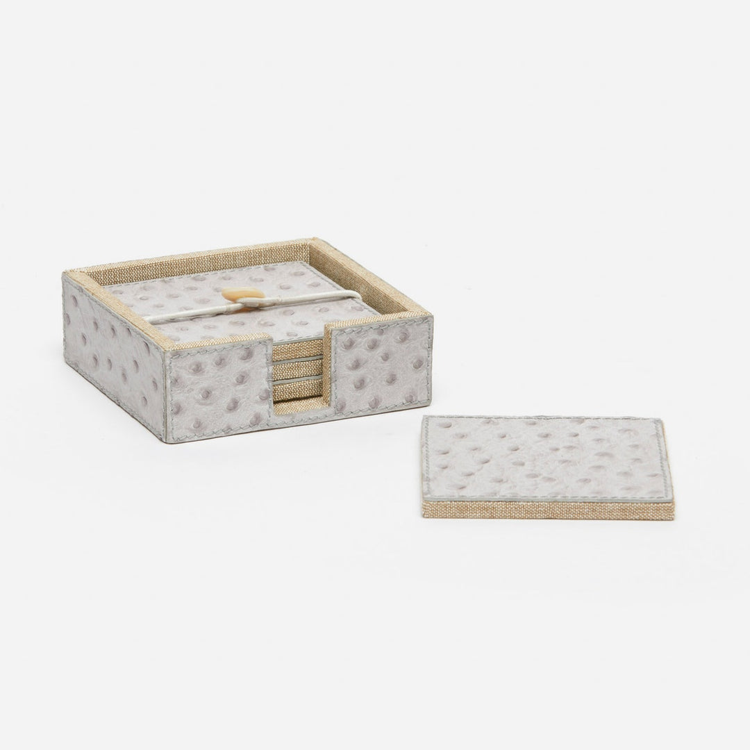 Witney Light Gray Ostrich Coasters Set Of 4 Full-Grain Leather Pack/2