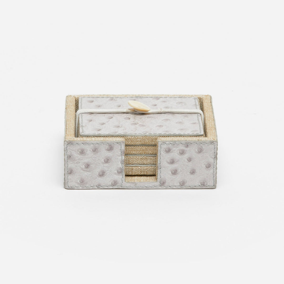Witney Light Gray Ostrich Coasters Set Of 4 Full-Grain Leather Pack/2