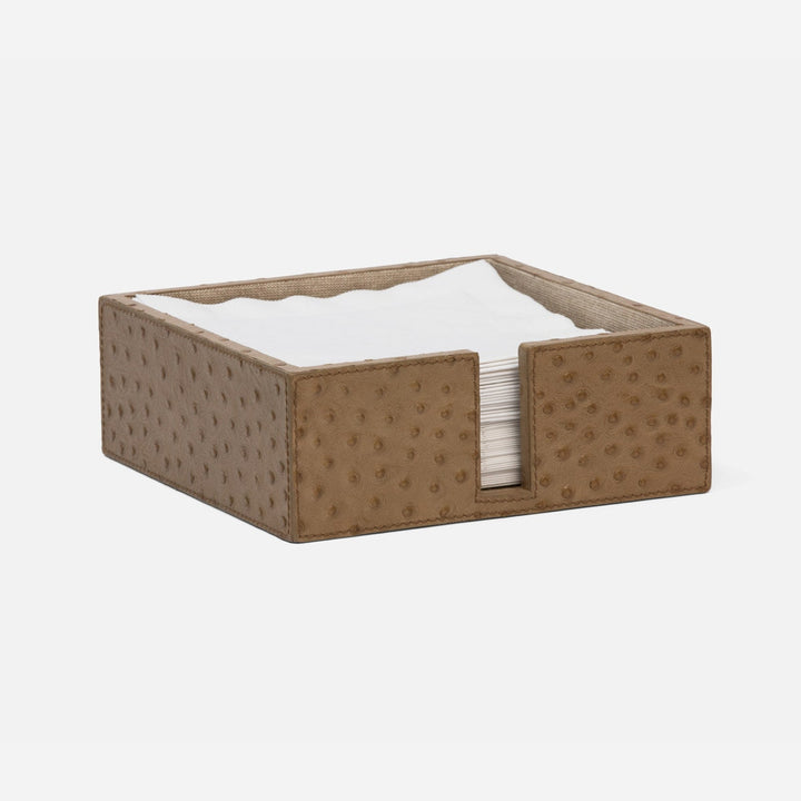 Witney Oat Brown Ostrich Luncheon Napkin Holder Full-Grain Leather Pack/2