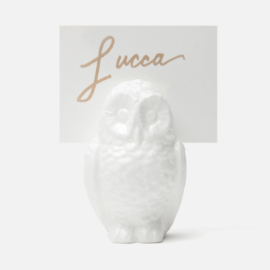 Alexander White Glaze Large Owl Card Holder Boxed Set Of 4