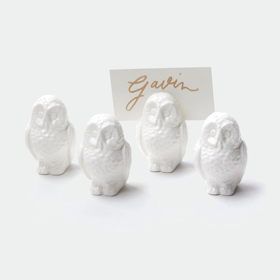 Alexander White Glaze Large Owl Card Holder Boxed Set Of 4