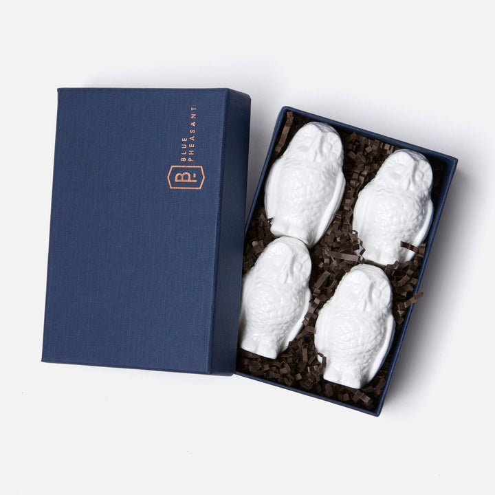 Alexander White Glaze Large Owl Card Holder Boxed Set Of 4