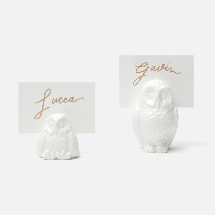 Alexander White Glaze Large Owl Card Holder Boxed Set Of 4