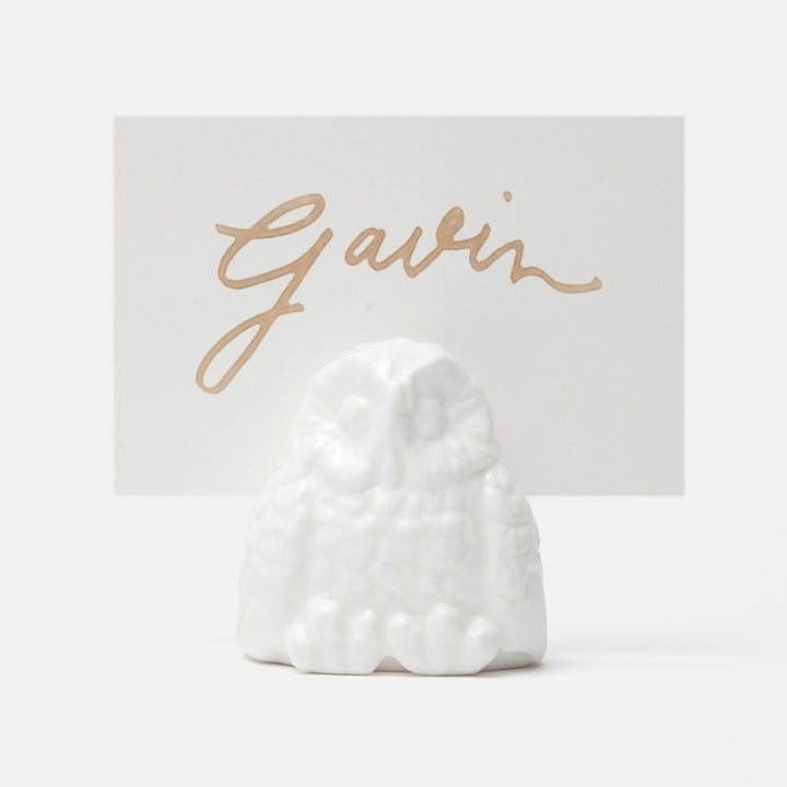 Alexander White Glaze Small Owl Card Holder Boxed Set Of 4