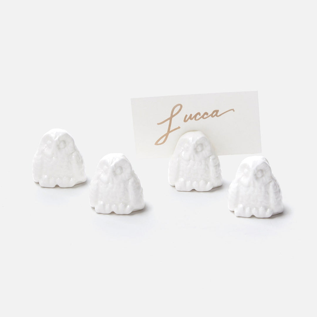 Alexander White Glaze Small Owl Card Holder Boxed Set Of 4