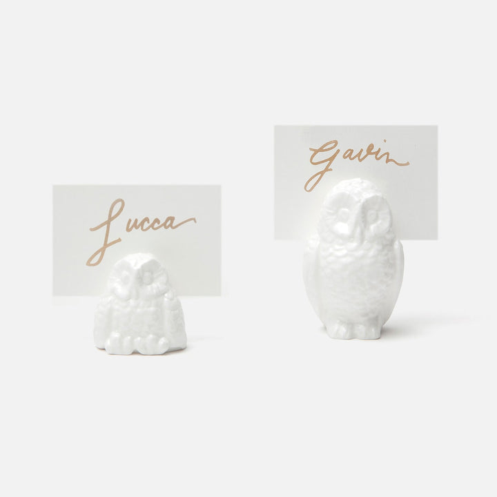 Alexander White Glaze Small Owl Card Holder Boxed Set Of 4