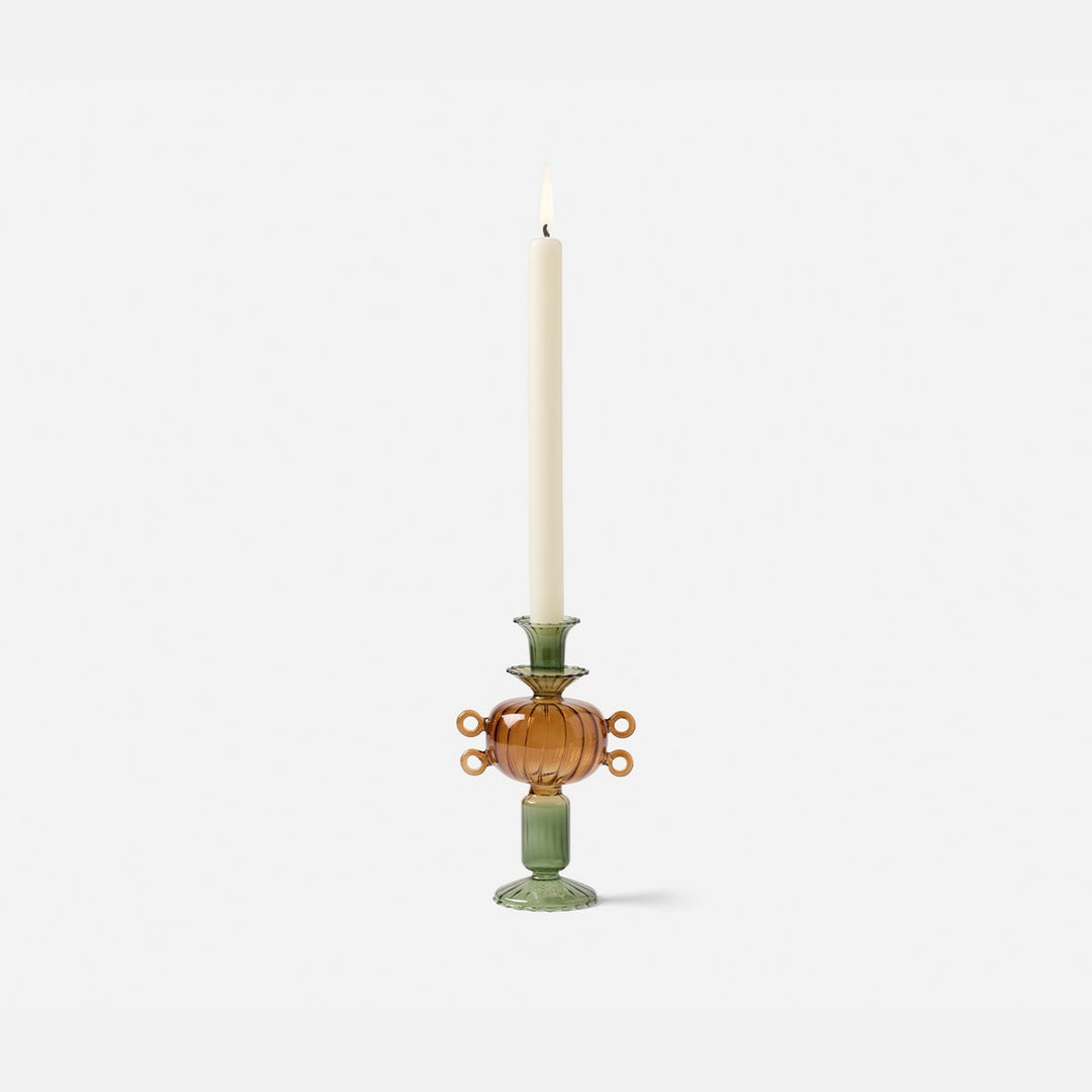 Ambrose Olive/Amber Candle Holders Hand Blown Glass Set/3