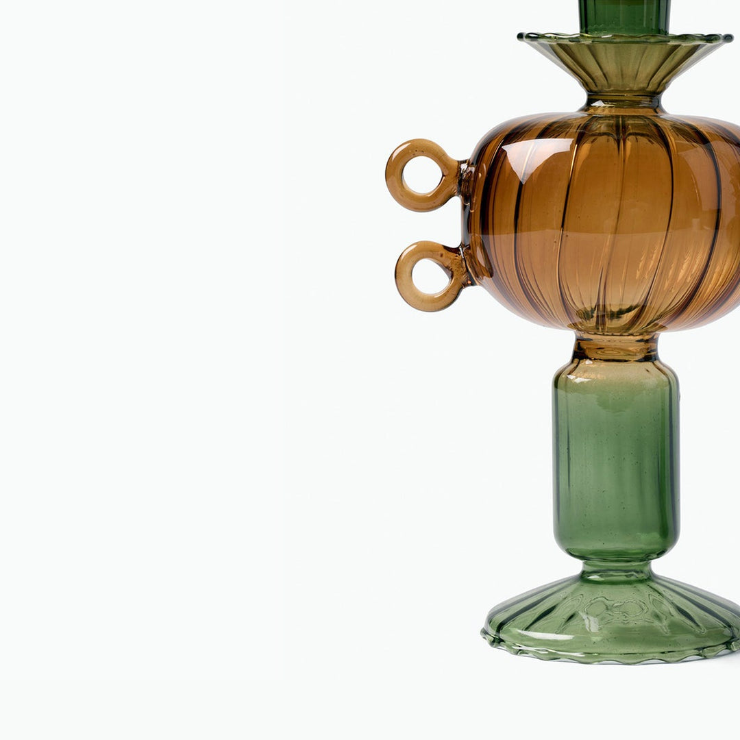 Ambrose Olive/Amber Candle Holders Hand Blown Glass Set/3