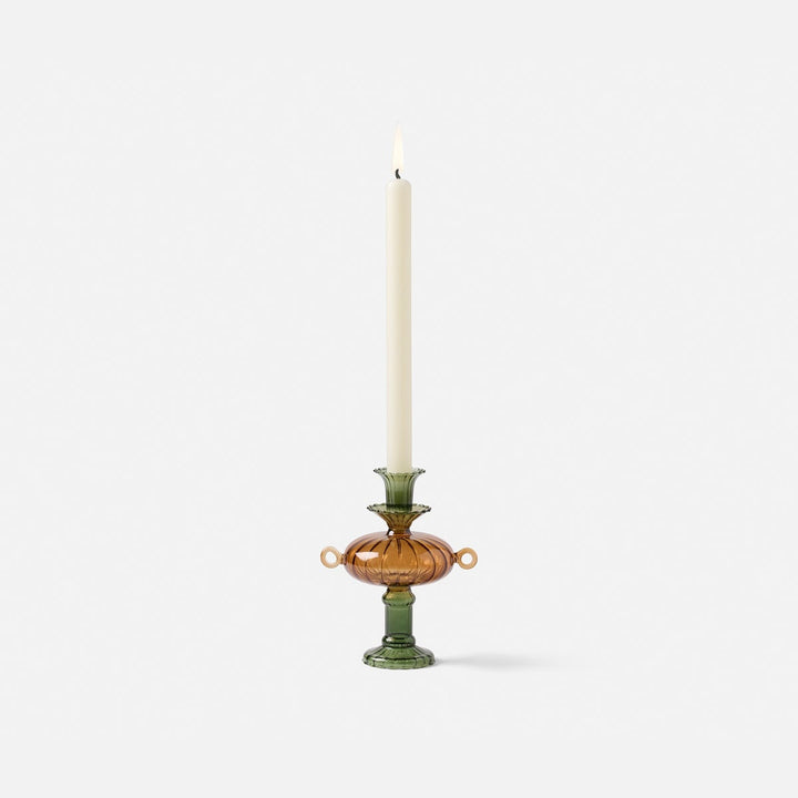 Ambrose Olive/Amber Candle Holders Hand Blown Glass Set/3