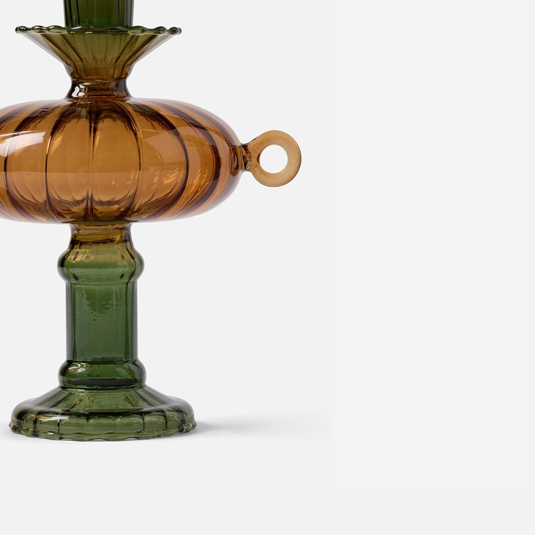 Ambrose Olive/Amber Candle Holders Hand Blown Glass Set/3