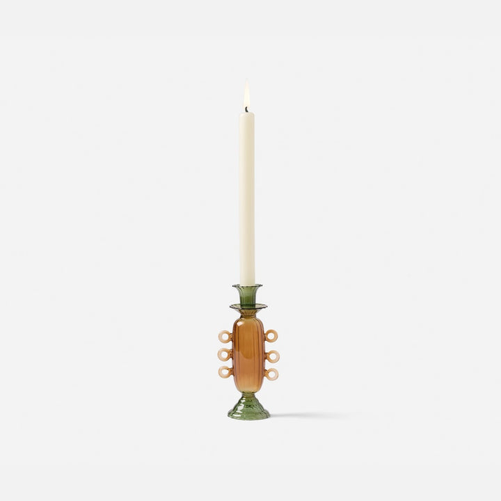 Ambrose Olive/Amber Candle Holders Hand Blown Glass Set/3