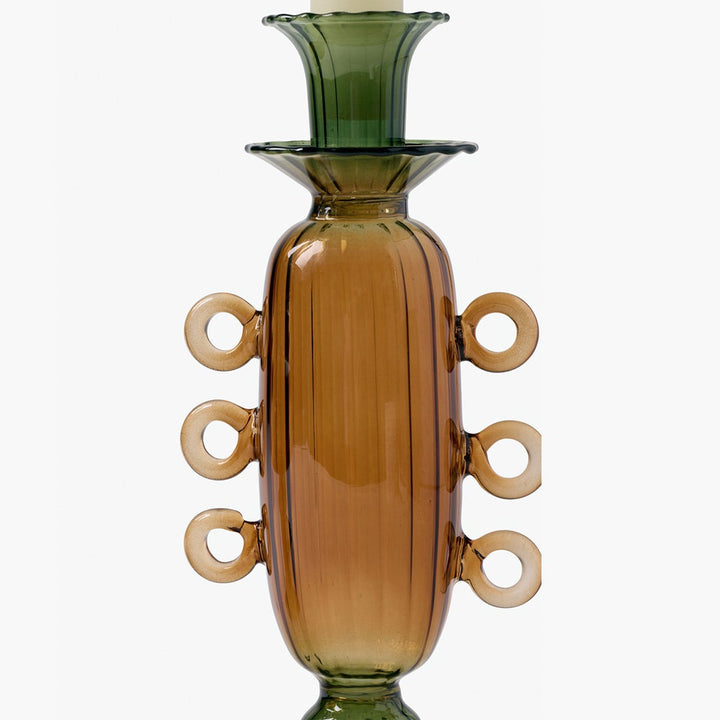 Ambrose Olive/Amber Candle Holders Hand Blown Glass Set/3