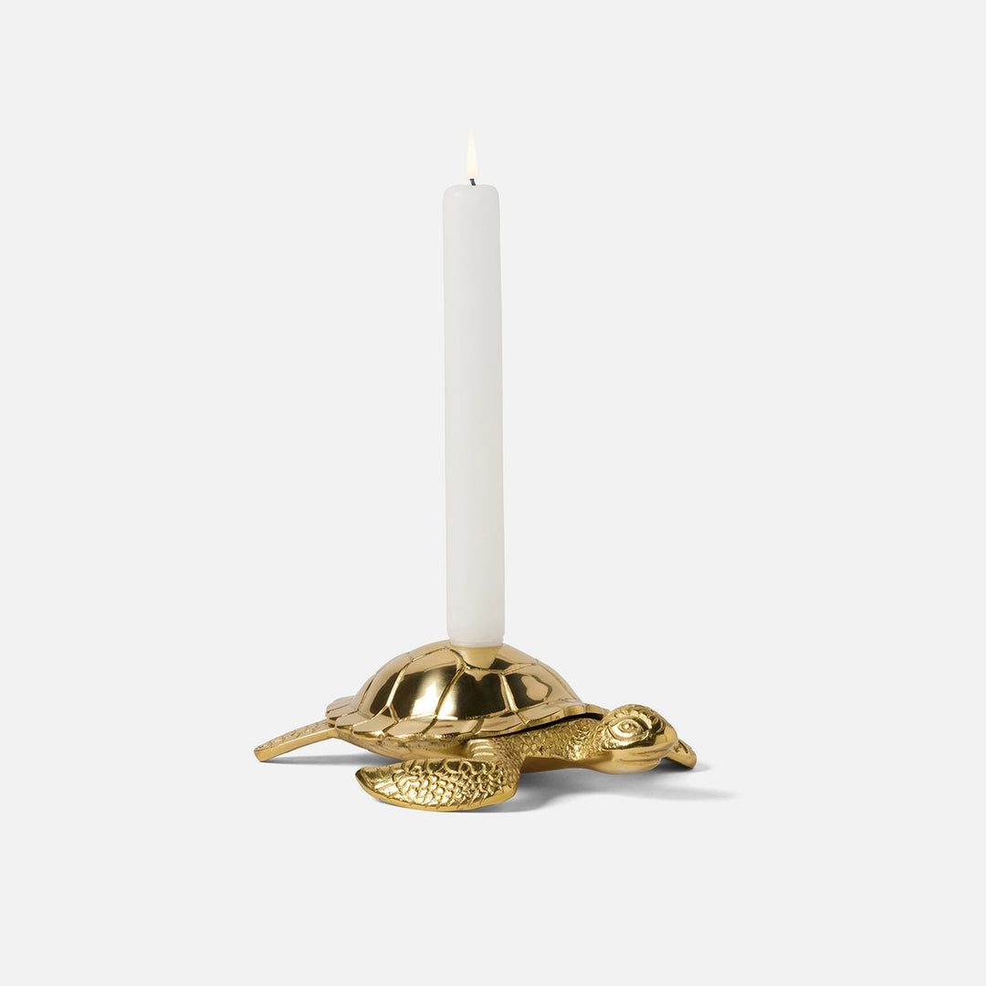 Bishop Polished Gold Sea Turtle Candle Holder Brass Pack/2