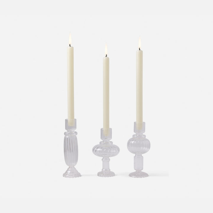 Elodie Clear Candle Holders Hand Blown Glass Set/3