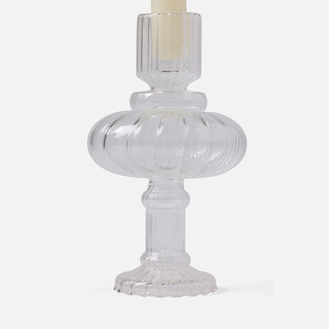 Elodie Clear Candle Holders Hand Blown Glass Set/3