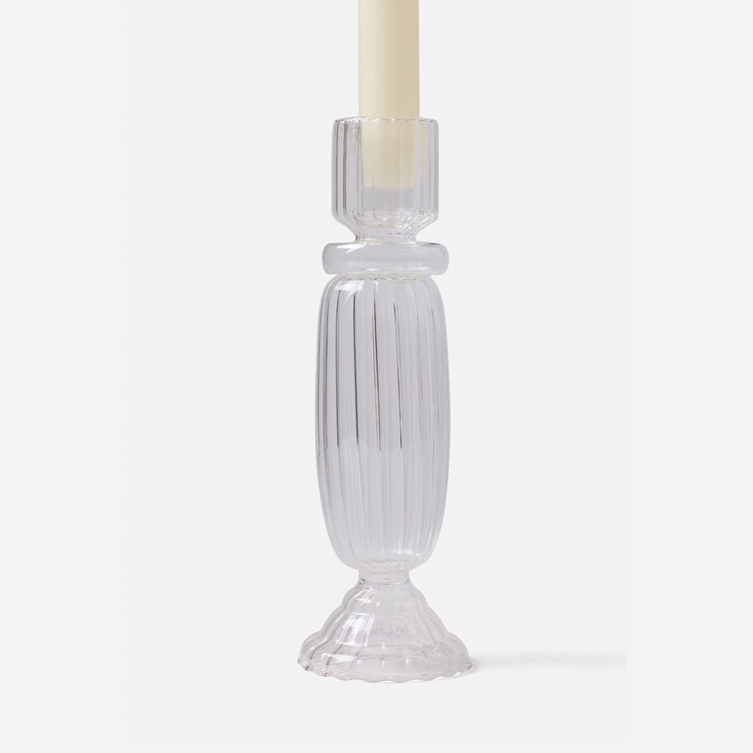 Elodie Clear Candle Holders Hand Blown Glass Set/3