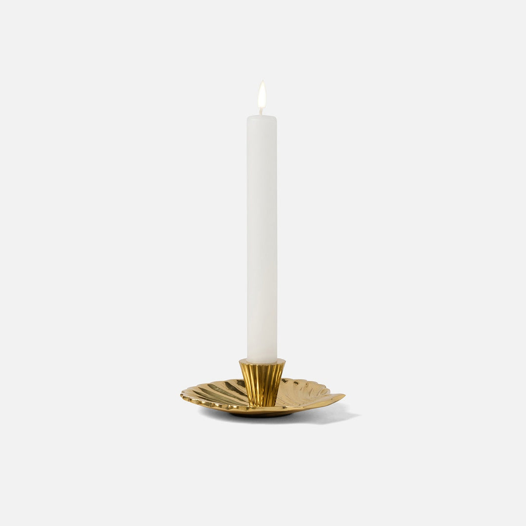 Jovie Polished Gold Clam Shell Candle Holder Brass Pack/2
