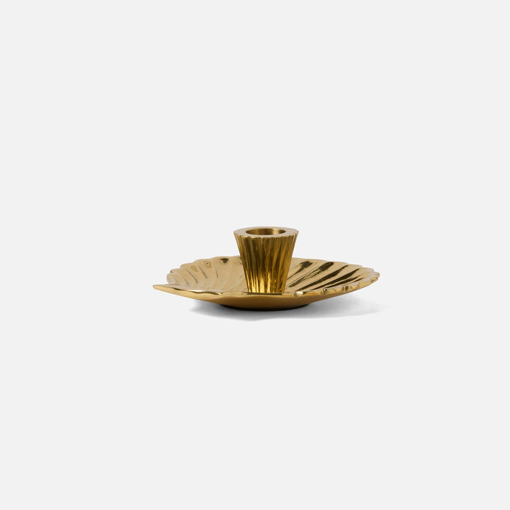 Jovie Polished Gold Clam Shell Candle Holder Brass Pack/2
