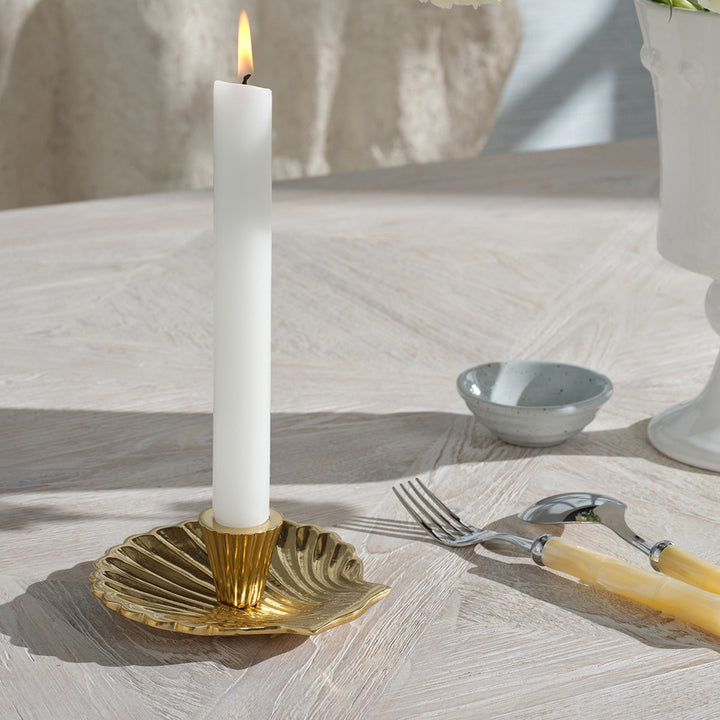 Jovie Polished Gold Clam Shell Candle Holder Brass Pack/2
