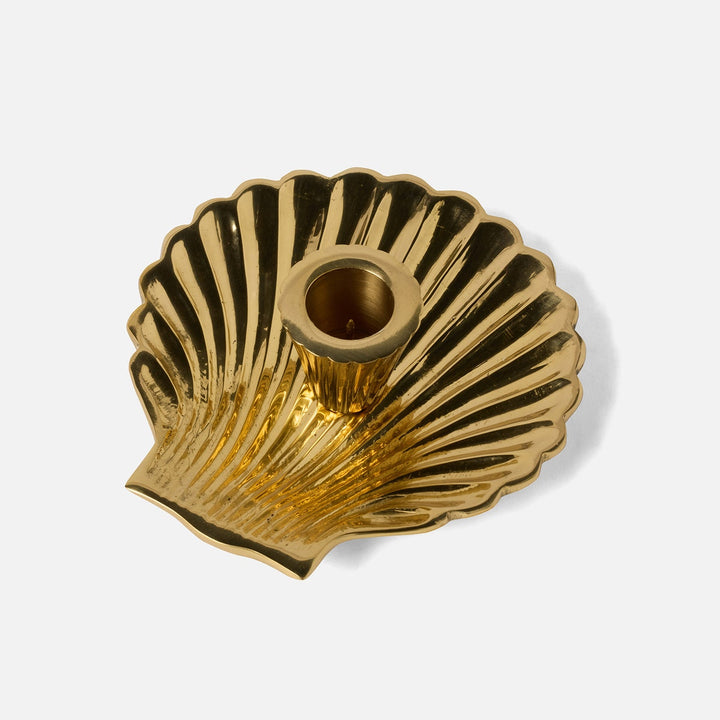 Jovie Polished Gold Clam Shell Candle Holder Brass Pack/2