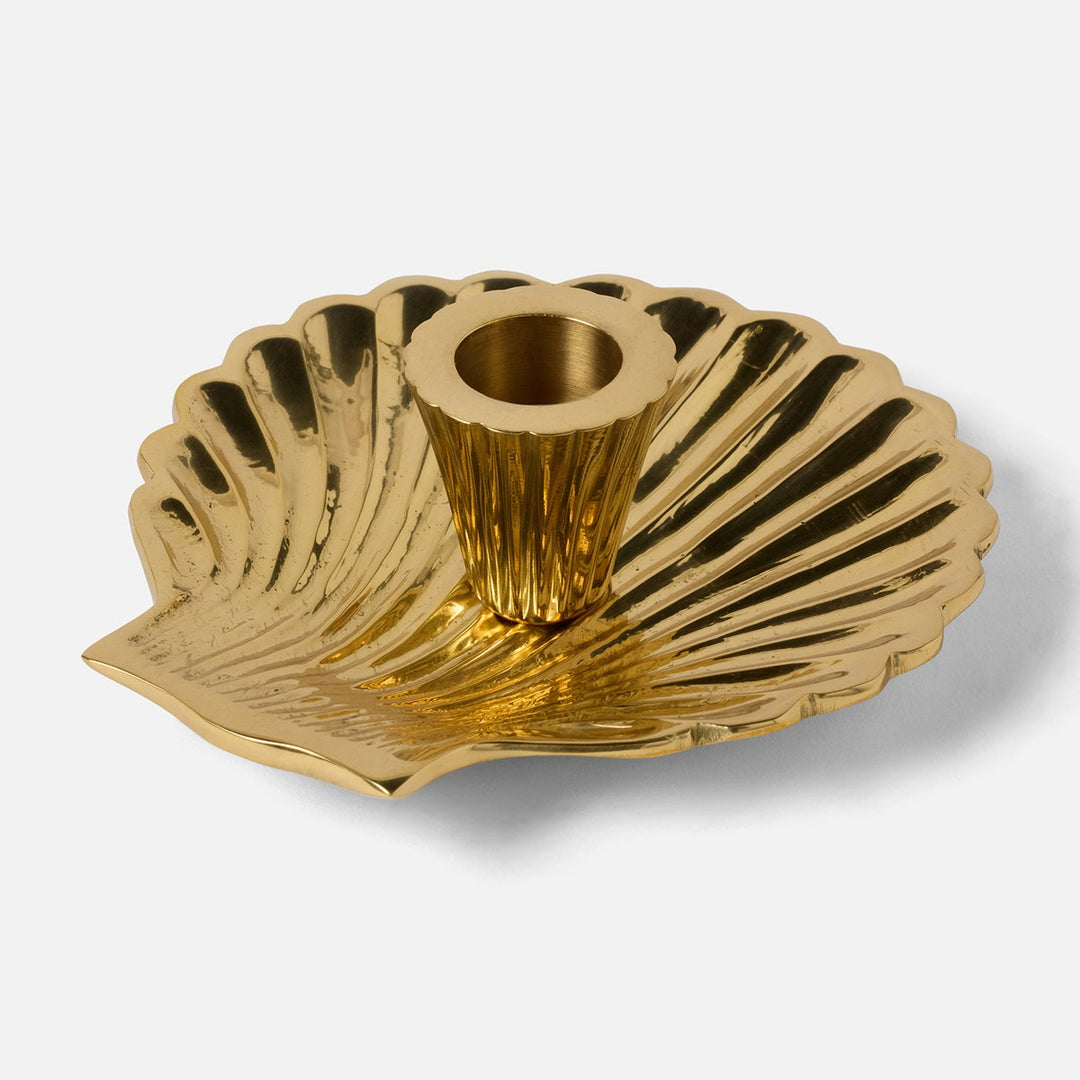 Jovie Polished Gold Clam Shell Candle Holder Brass Pack/2