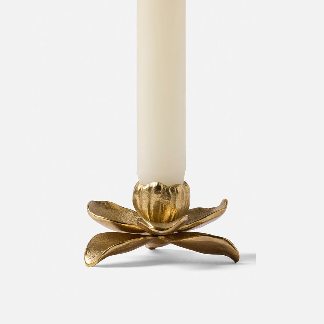 Mirabelle Matte Gold Orchid Candle Holder Brass Pack/2