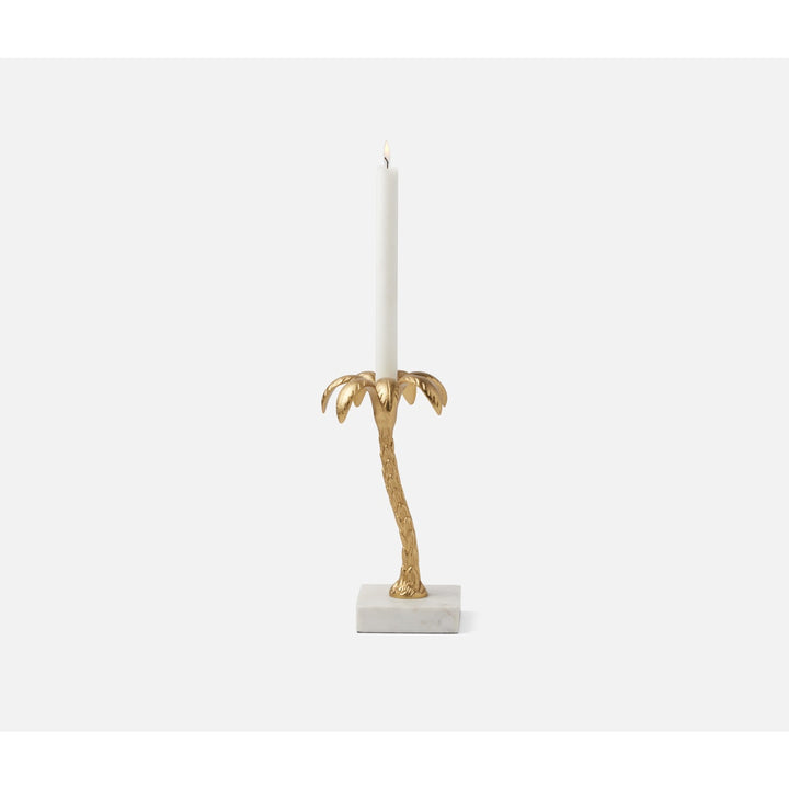 Farrah Gold/White Small Candle Holder Aluminum/Marble Pack/2