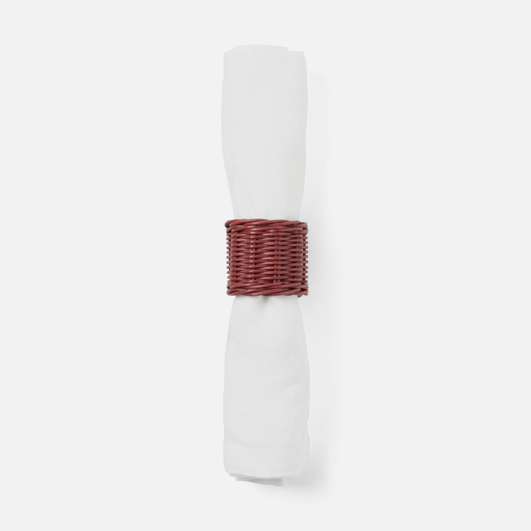 Annmarie Bordeaux Red Woven Napkin Ring Rattan Pack/4 Boxed
