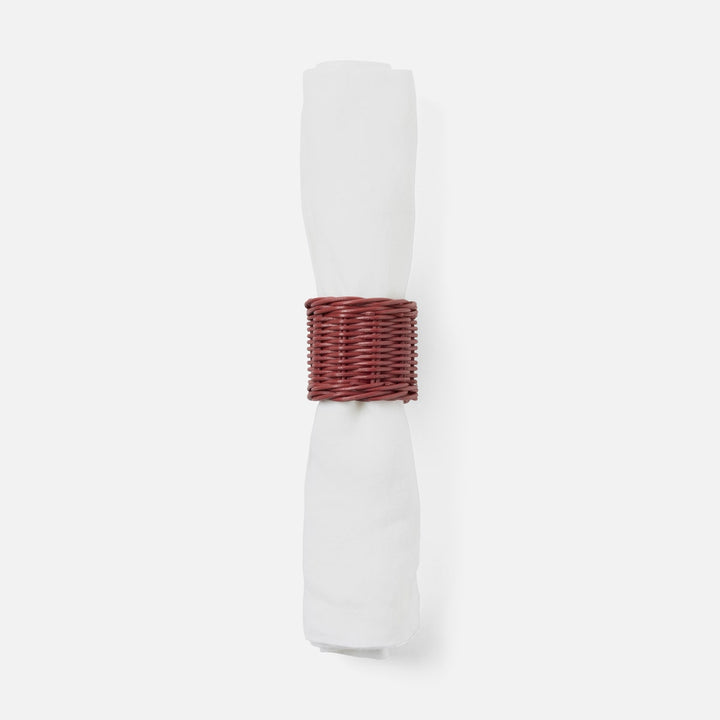 Annmarie Bordeaux Red Woven Napkin Ring Rattan Pack/4 Boxed