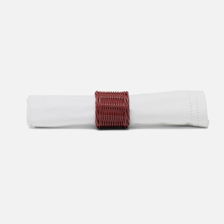 Annmarie Bordeaux Red Woven Napkin Ring Rattan Pack/4 Boxed