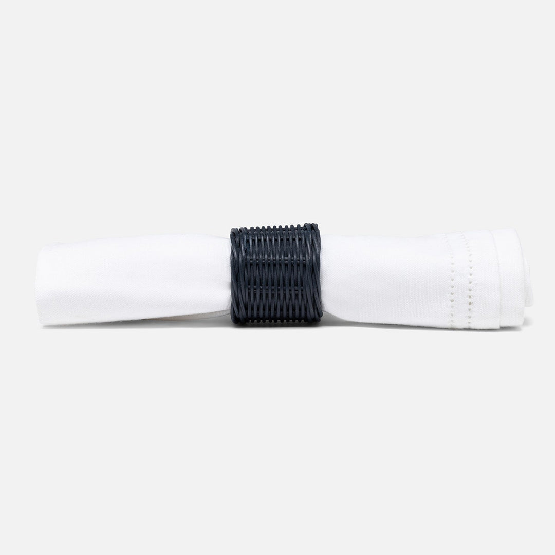 Annmarie Navy Woven Napkin Ring Rattan Boxed Pack/4