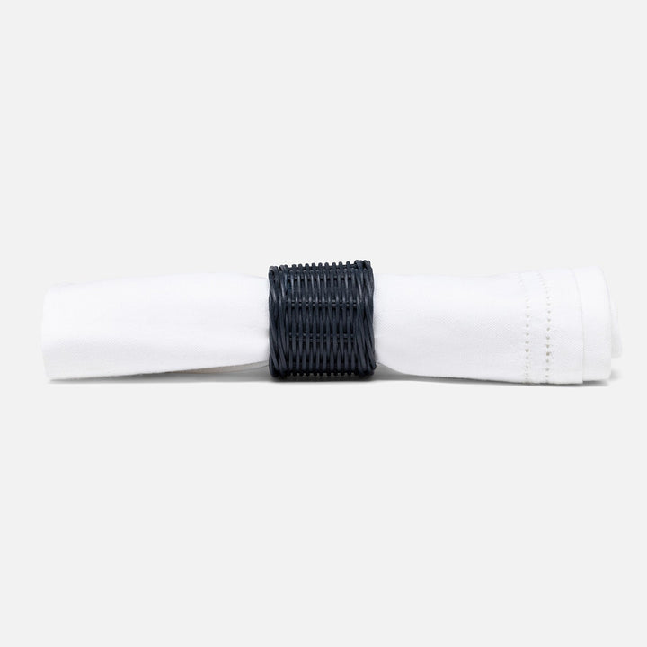 Annmarie Navy Woven Napkin Ring Rattan Boxed Pack/4