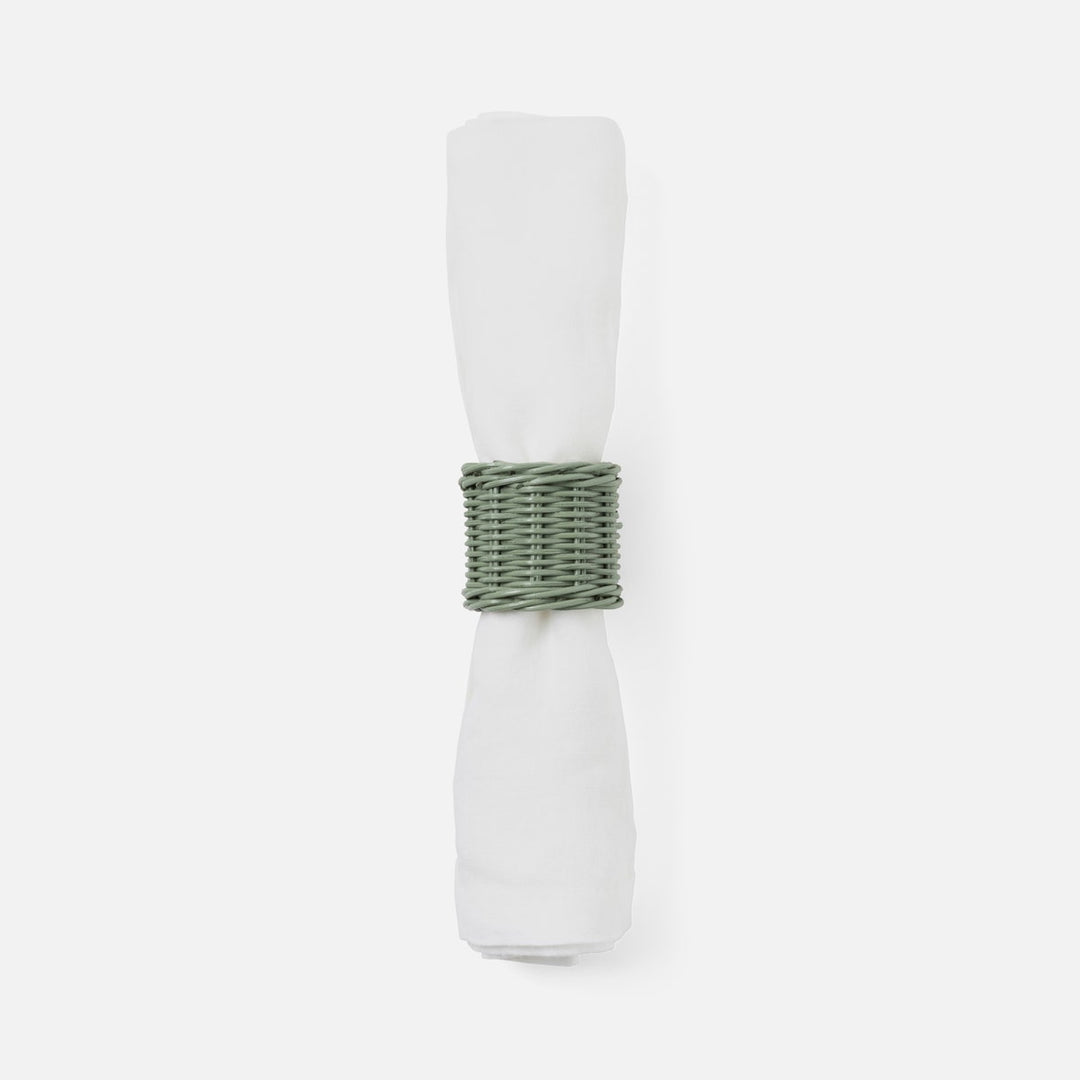 Annmarie Pine Green Woven Napkin Ring Rattan Pack/4 Boxed