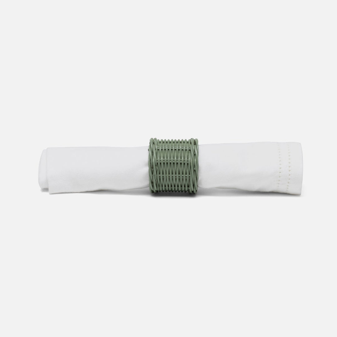 Annmarie Pine Green Woven Napkin Ring Rattan Pack/4 Boxed