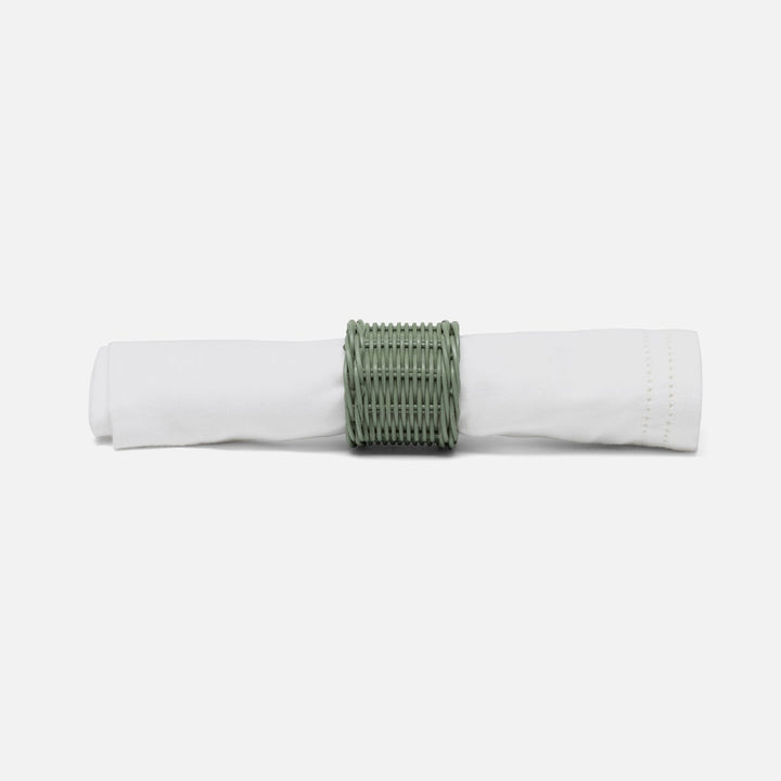 Annmarie Pine Green Woven Napkin Ring Rattan Pack/4 Boxed
