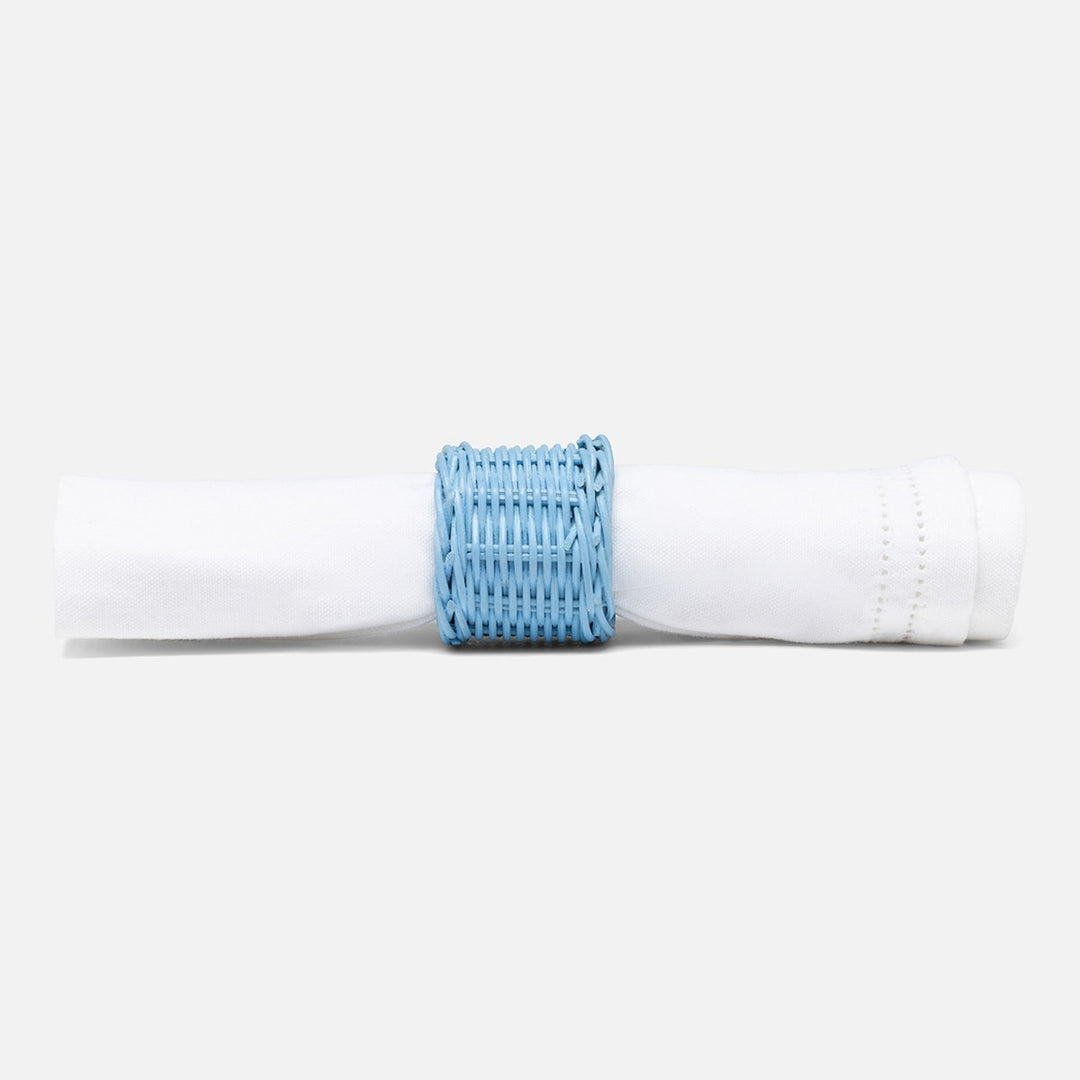 Annmarie Sky Blue Woven Napkin Ring Rattan Boxed Pack/4