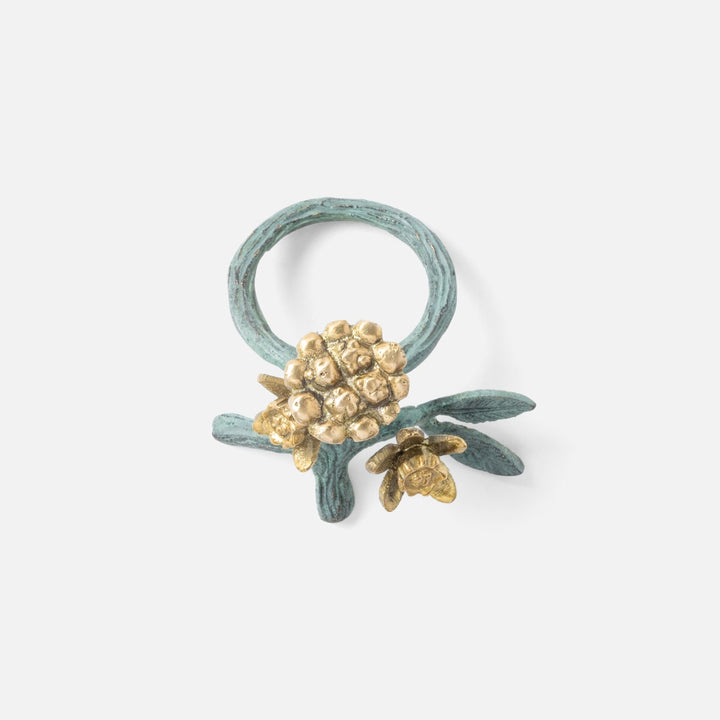 Bernadette Antique Gold/Patina Floral Napkin Ring Brass Pack/4 Boxed