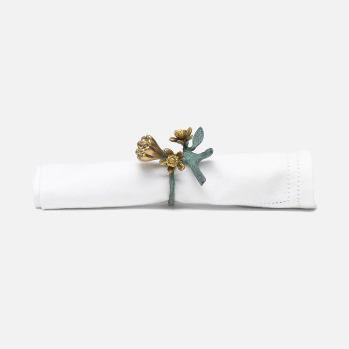Bernadette Antique Gold/Patina Floral Napkin Ring Brass Pack/4 Boxed