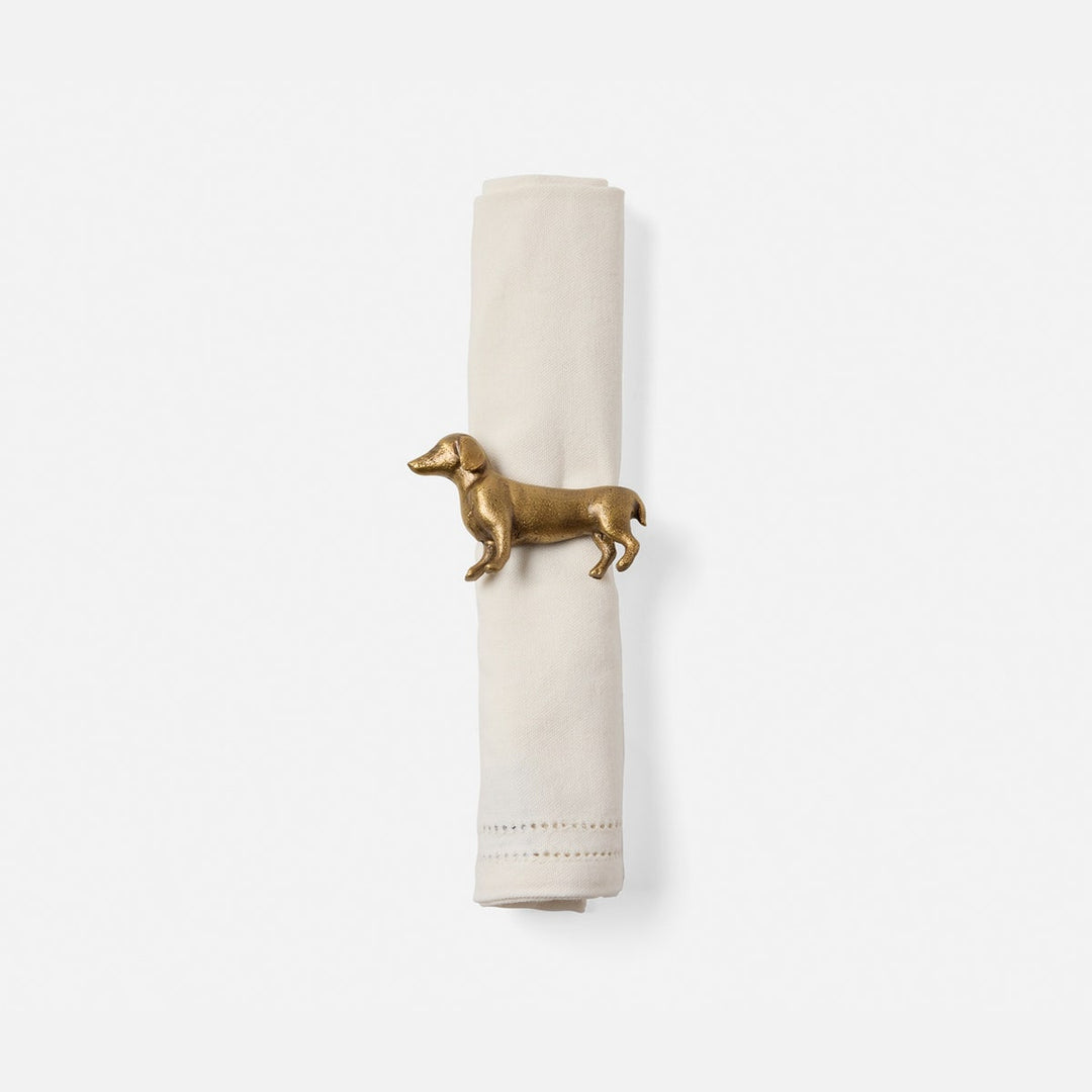 Bruno Antique Gold Dachshund Napkin Ring Brass Boxed Pack/4