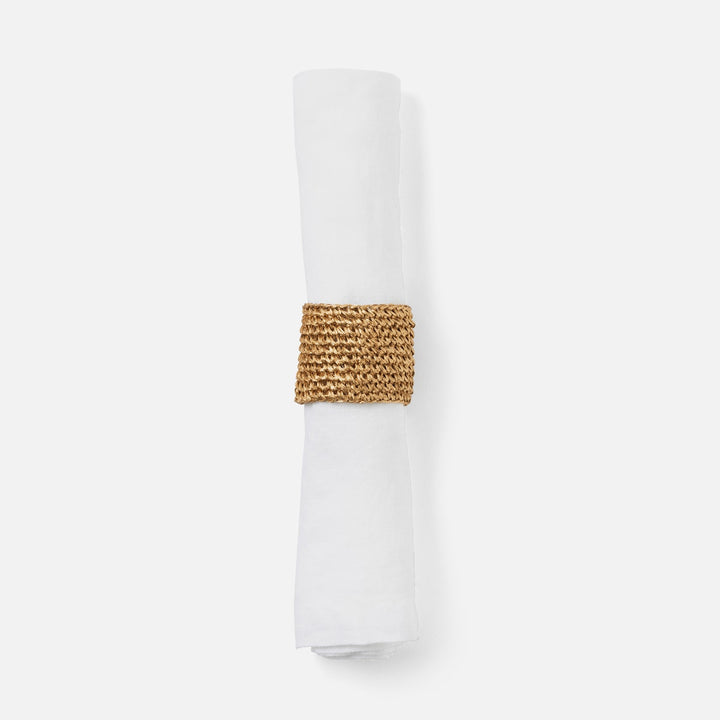 Emmy Gold Crochet Napkin Ring Abaca Pack/4 Boxed