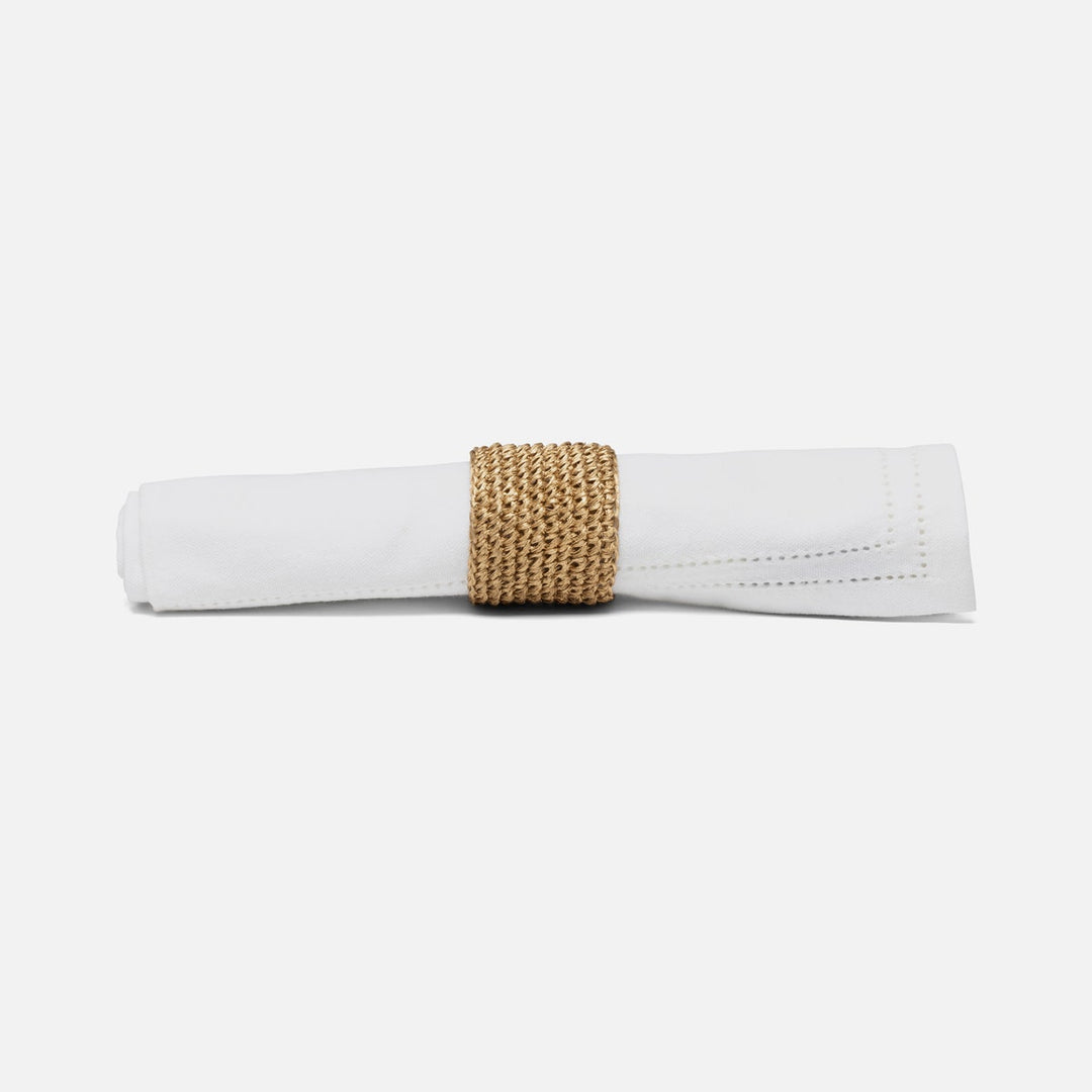 Emmy Gold Crochet Napkin Ring Abaca Pack/4 Boxed
