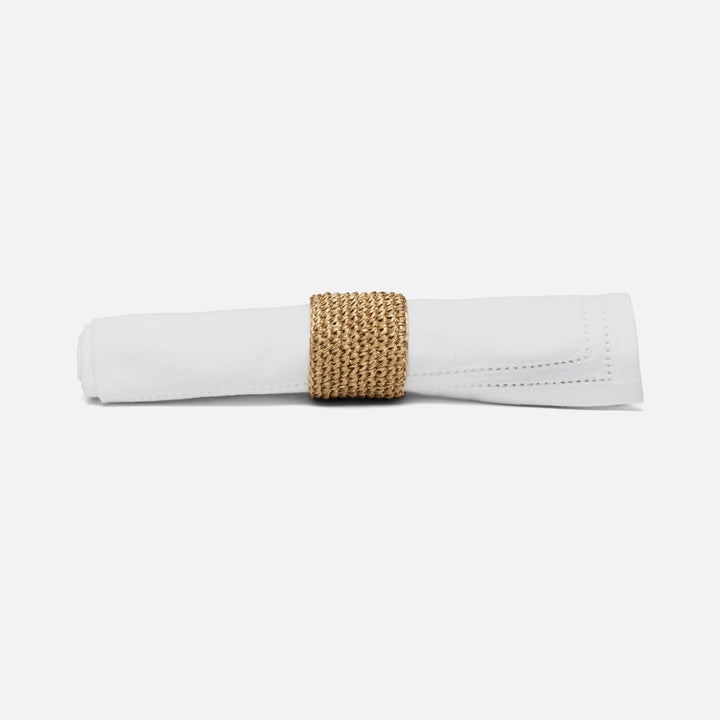 Emmy Gold Crochet Napkin Ring Abaca Pack/4 Boxed